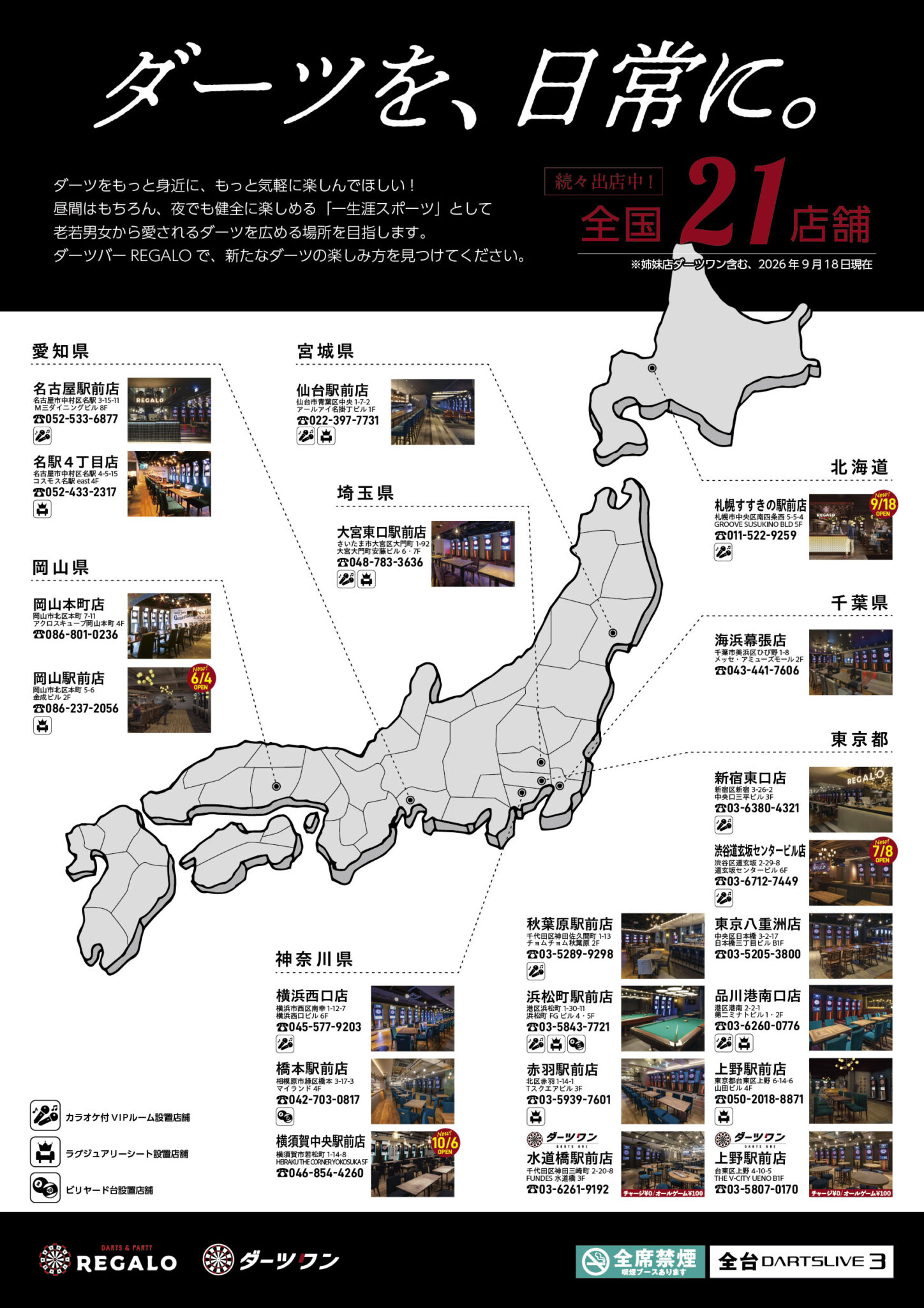 ダーツ業態店舗一覧